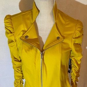 New Directions Yellow Blazer with Ruched Sleeves